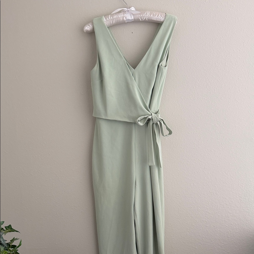 Sleeveless V-Neck Wrap Jumpsuit in Pale Sage